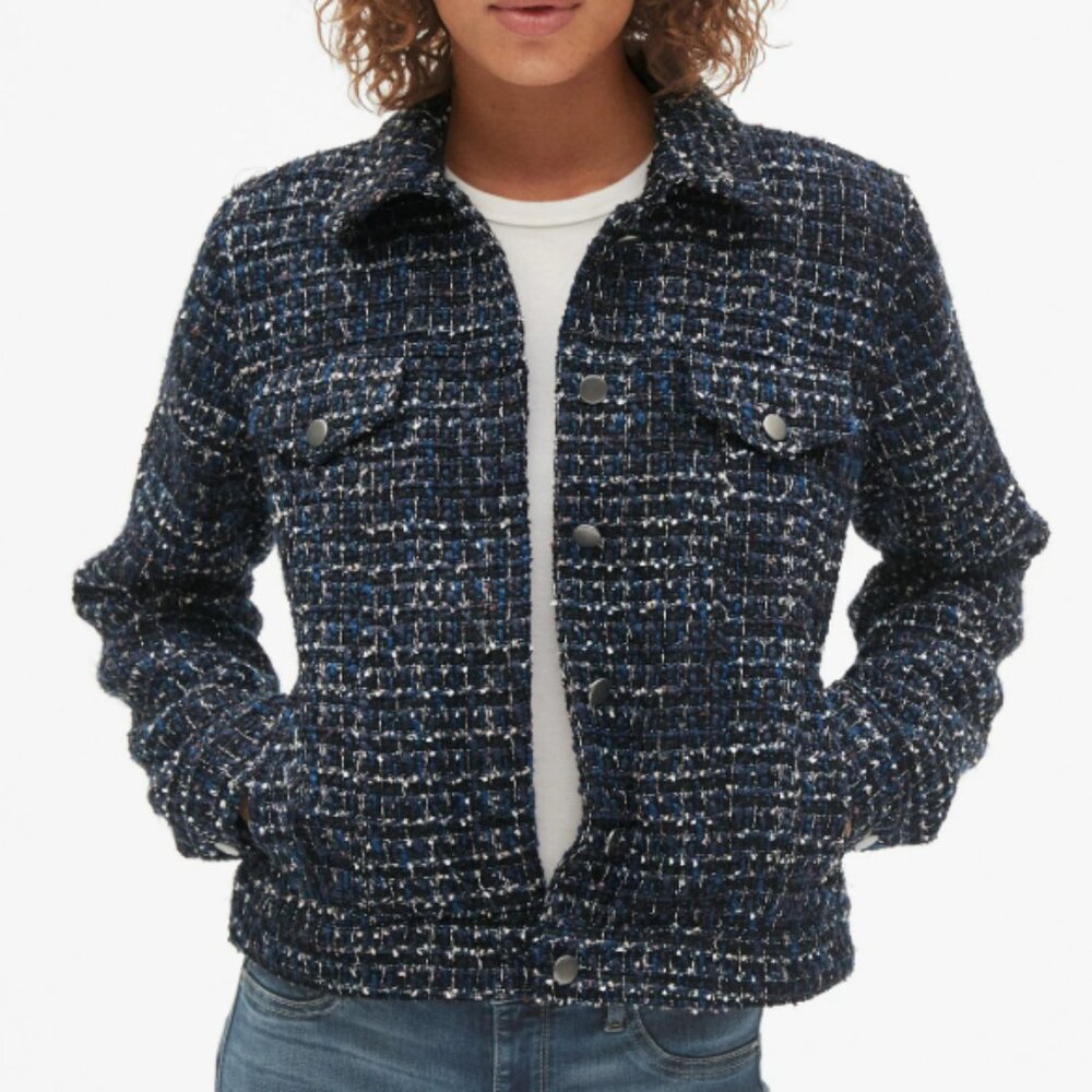 GAP | NWT Blue, Black & White Tweed Icon Bomber Jacket, S